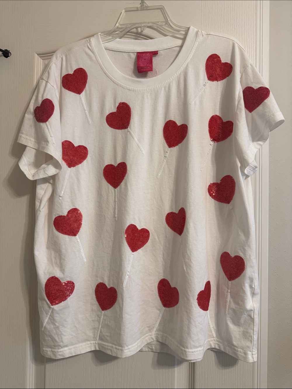 Sequin Heart Tee - White with Red Hearts